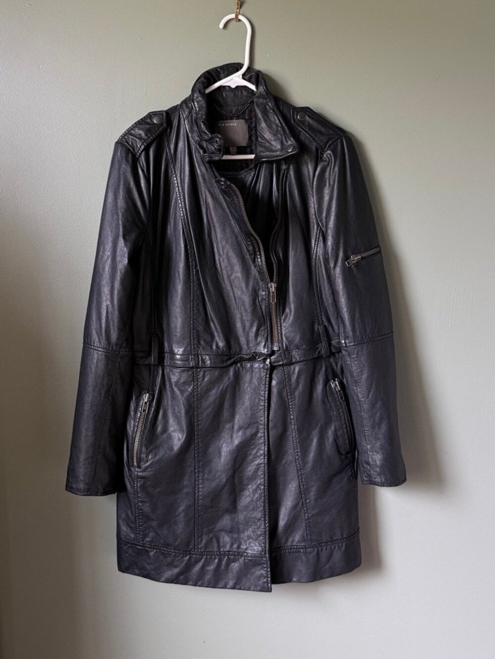 Muubaa Taras Black Leather Convertible Coat - UK14/ US10